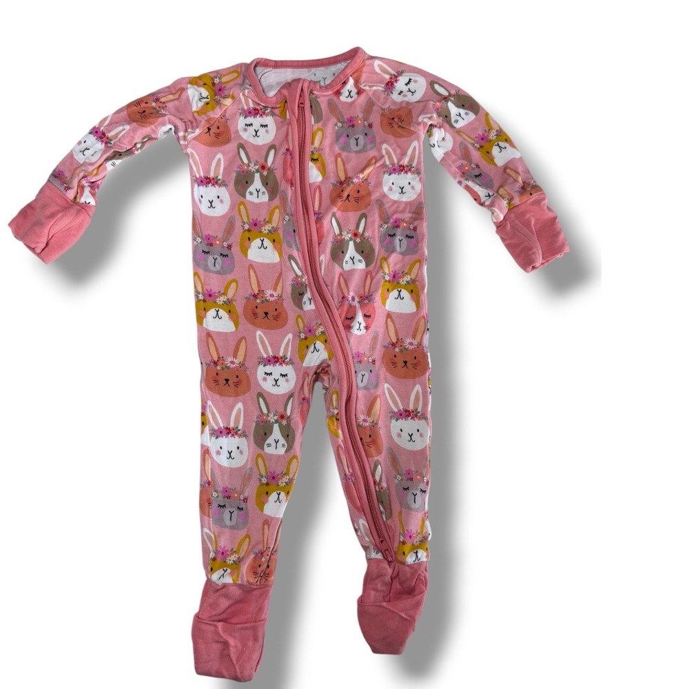 Little Sleepies Zippy Pajamas Baby 0-3M Pink Boho Bunnies Bamboo Sleepwear